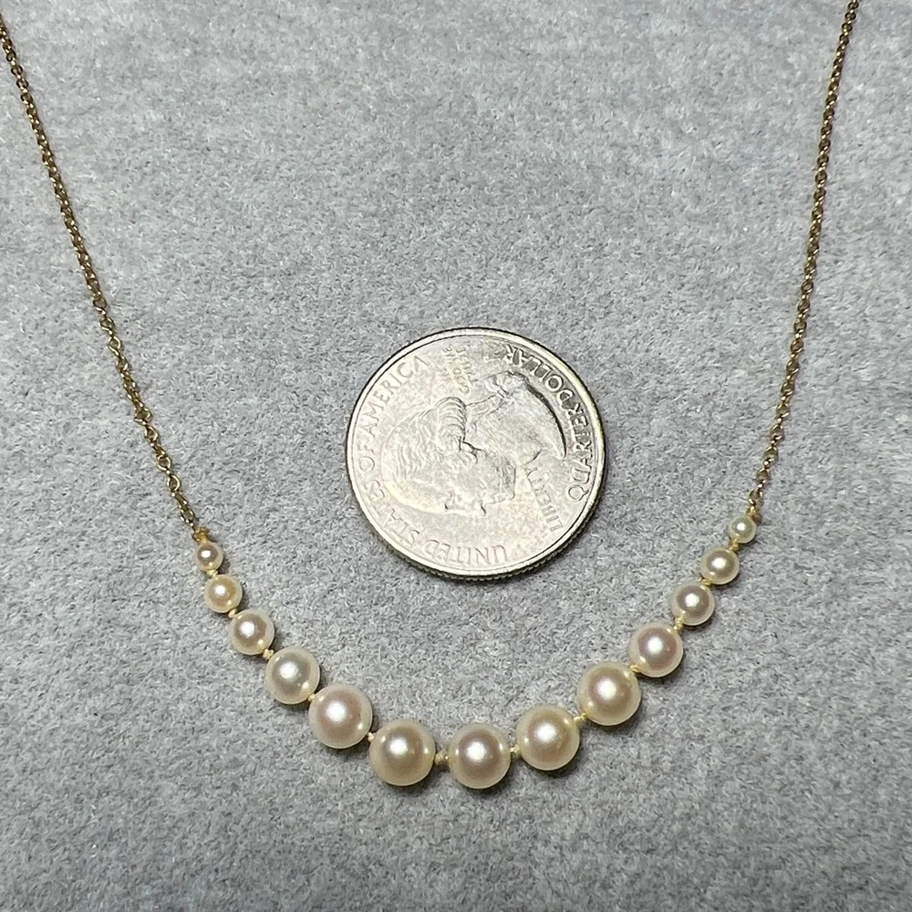 Solid 14k Gold & Graduated Pearl Necklace 14”